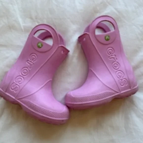Crocs Kids Light Pink Rain Boots with Handles-Girls Size 12 - Picture 1 of 10